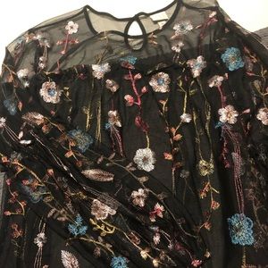 Long sleeve black sheer embroidered top